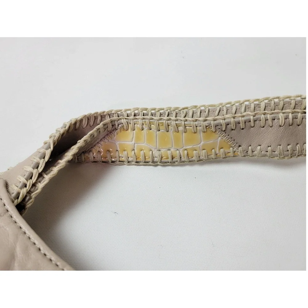 Chi‎ Snake Collage Satchel Bag Taupe Leather Patent Whipstitch Shoulder Bag